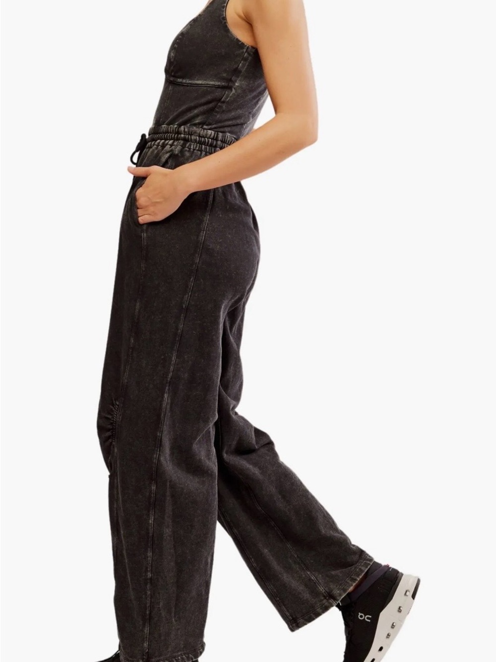 Free People Washed Black Wide-Leg Cotton Jumpsuit - Picture 3 of 9